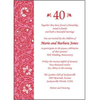 25 Personalized 40th Wedding Anniversary Party Invitations   AP 013