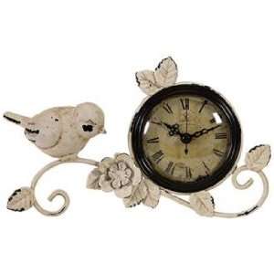  Antique White Metal Bird Tabletop Clock
