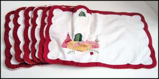 Set of 6 Vintage Christmas Placemats with Napkins Embroidered and 