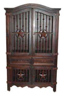 Dark Brown Rustic Iron Front Armoire Media Cabinet  