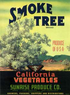 Smoke Tree Vegetable Crate Label Indio, California 1940  