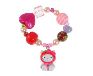   HELLO KITTY PINK HEAD Mascot Strawberry Charm Fuchsia Bracelet  