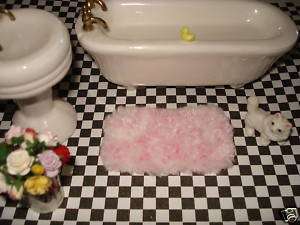Miniature Rug   Pink Plush Furry Bath Rug   Dollhouse  