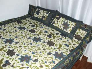 Boho Block Print Cotton Bedspread Bedsheet Tapestry Indian Vintage 