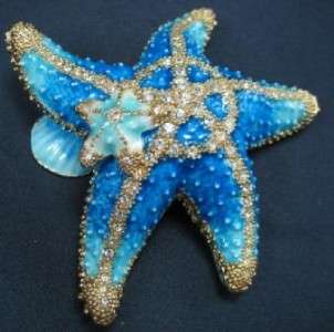 Turquoise Starfish Bejeweled Trinket Box w Necklace  