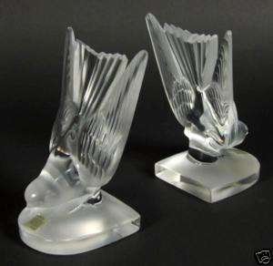   Lalique Deux Hirondelles Swallow Bookends~Paperweights~MINT~Hirondelle