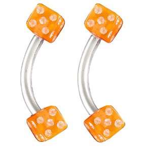   rings earrings curved curve barbell bar Orange acrylic dice Jewellery