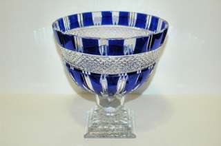 Cobalt Blue Cut to Clear Czech Crystal Punch Centerpiece Bowl  