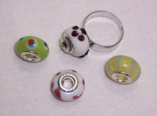   HOLE COLORED GLASS BEADS AND INTERCHANGEABLE ADJUSTABLE RING GIFT #GBR