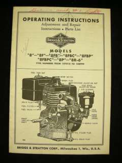 Briggs & Stratton Engine Repair & Parts Manual 8 8F 8FB 8FBC 8FBP 