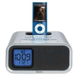  New Ihome Ipod Dock Alarm Clock Speaker System Silver Alarm Battery 
