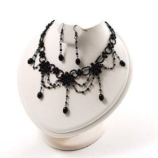 Black Gothic Fashion Necklace And Earring Set by Avalaya
