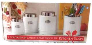 Kitchen Scape Canister Set 4 PC Porcelain & Stainless 013302392414 