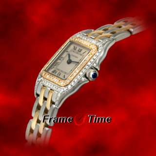 Cartier Panthere Mini 18k Gold Steel 1Ct Diamond Watch  