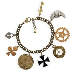   STEAMPUNK Style Bracelet w/ Multi Gear & Clock Charms 