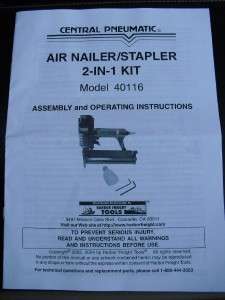 CENTRAL PNEUMATIC AIR NAILER/STAPLER MODEL#40116 OM  