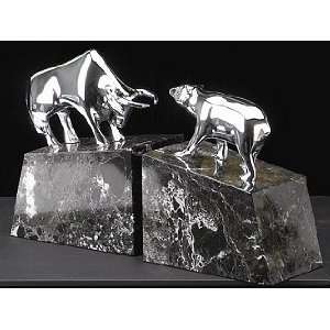   Market Bull and Bear Solid Brass Chrome Plated On Marble Bookends