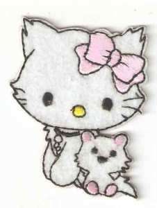Charmmy Kitty White Kitten Cat w pink bow Iron On Patch  