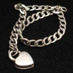 Charm Bracelet w/ Heart Shaped Padlock Vintage Sterling Silver  