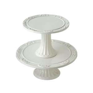  White Cake Stand With Sculpted Detail Set/2 Dolomite Dimensions 