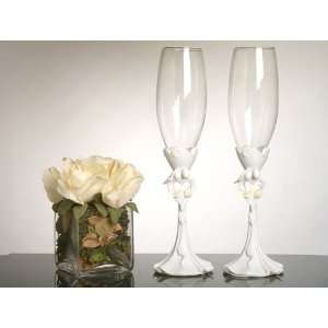  Bride and Groom with Calla Lily Bouquet Toasting Glasses 