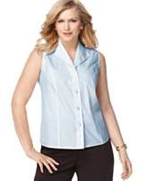   New York Collection Plus Size Shirt, Easy Care Sleeveless Light Blue