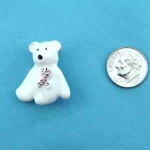  Breast Cancer Awareness   White Teddy Bear Pin W/pink 