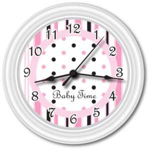 BABY TIME PINK STRIPE POLKA DOT WALL CLOCK Shower GIFT  