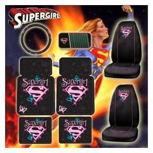   Supergirl Car Mats Seat Covers Steering Covers CD Visor Organizer Set