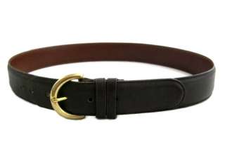 Wide chocolate brown leather belt with brass buckle by Coach. It 