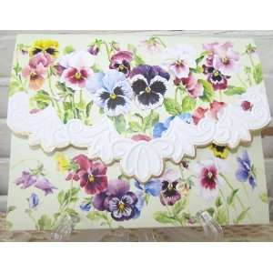 Carol Wilson Pansies on Pale Green Boxed Note Card Set 10 Ct.