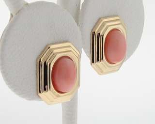 Estate Coral Solid 14k Yellow Gold Stud Earrings  
