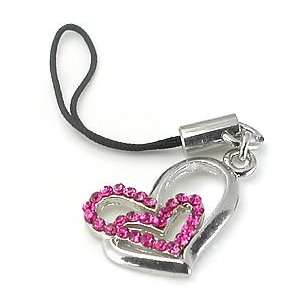  PINK Double Heart Cell Phone Charms  