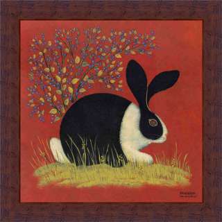 Blue Berry Bunny Country Folk Art Rabbit Print Framed  