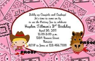 Cowgirl Western Birthday Pony Horse invitation  