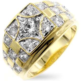 14k Gold Bonded Ring Checkered Board CZ Round Ring Size 9  