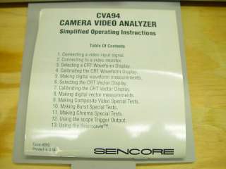 Sencore Camera Video Analyzer Video Tracker CVA94  