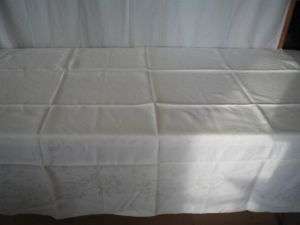 Nice Ivory Damask Linen Tablecloth Floral Pattern LOOK  