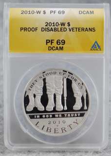 2010 W Proof Disabled Veterans Silver Commemorative Dollar ANACS PF69 