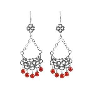   Sterling Silver Sea Bamboo Coral Clover Chandelier Earrings Jewelry
