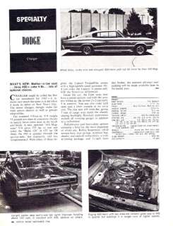 Print Ad. 1966 Dodge Charger Motor Trend Mini test  