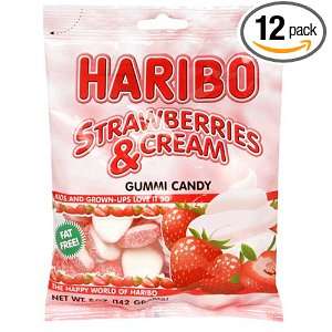 Haribo Gummi Candy, Strawberries and Cream, 5 Ounce Bags 