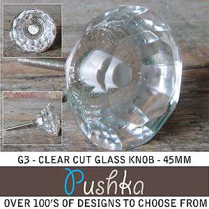 PUSHKA UK Large Clear Cut Glass Cupboard Door Knob Pull  