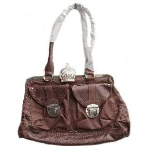   Rhinestone Clasp Croc Textured Woven Shoulder Handbag Purse in Brown