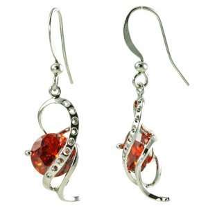   Spiral Ribbon over Red Cubic Zirconia Diamond Dangle Earrings Jewelry