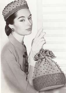 Vintage Crochet PATTERN Beaded Hat Drawstring Bag 50s  