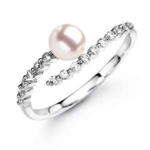  Round Akoya Cultured Pearl and Diamond Ring in White Gold 
