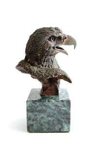 Eagle head statue marble base numbered signed  