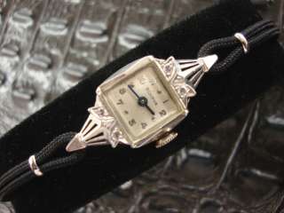 Bulova Ladies 14 Karat Solid White Gold Watch Great Vintage Style Art 