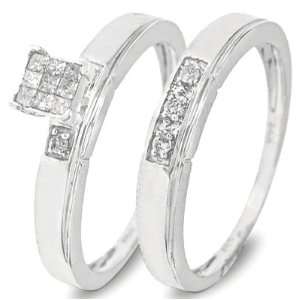 , Princess Cut Diamond Wedding Band Set 10K White Gold   Two Rings 
